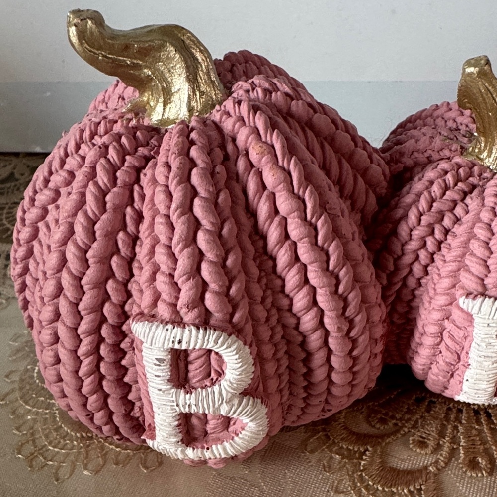 Harvest Pink Knitted Pumpkins Decor (resin) - Picture 5 of 11